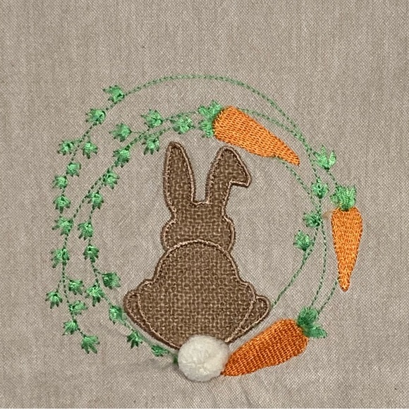 Pier 1 Easter Bunny Embroidered Tea Towel Tan Orange Green NWOT - Picture 3 of 7